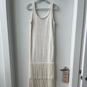 Eloquii Fringe Sweater Dress, Ivory, Size 14/16